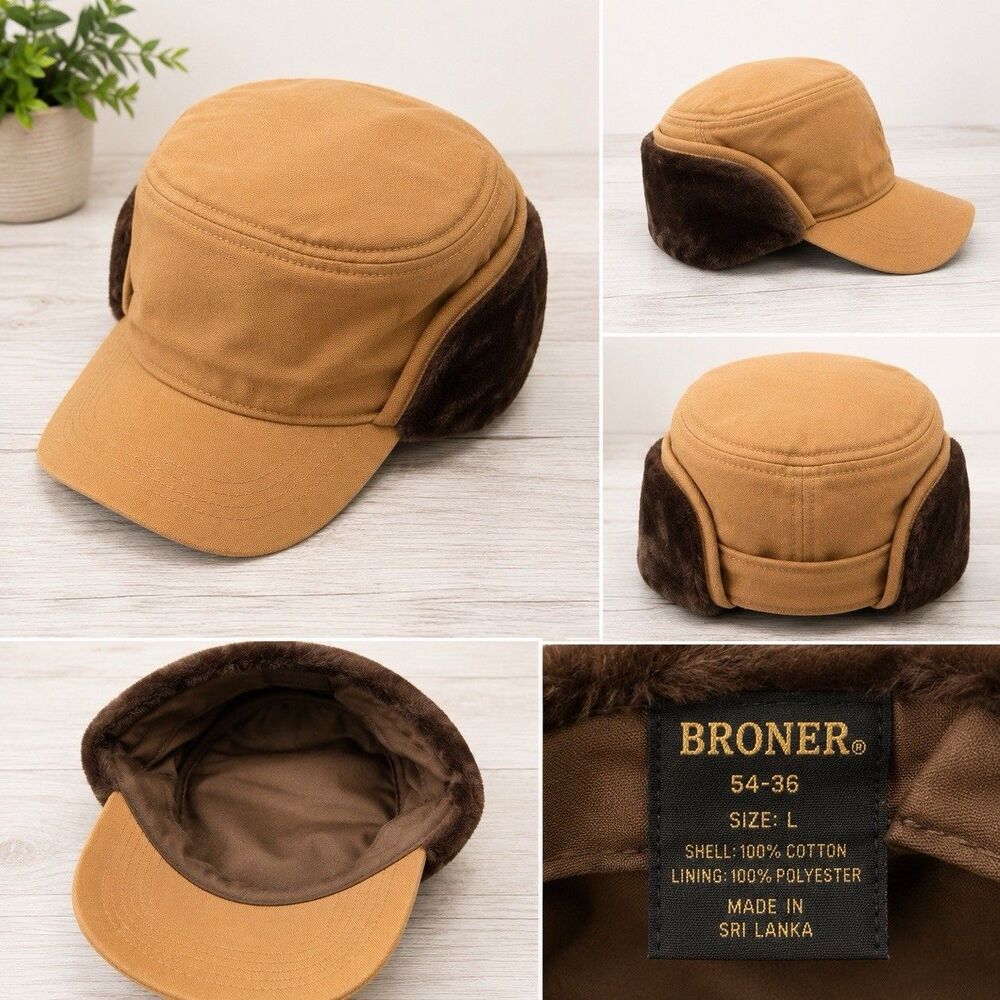 Cotton Duck Work Hat, Ear Flap Hat, Winter Cap, Broner 54-36. Size L